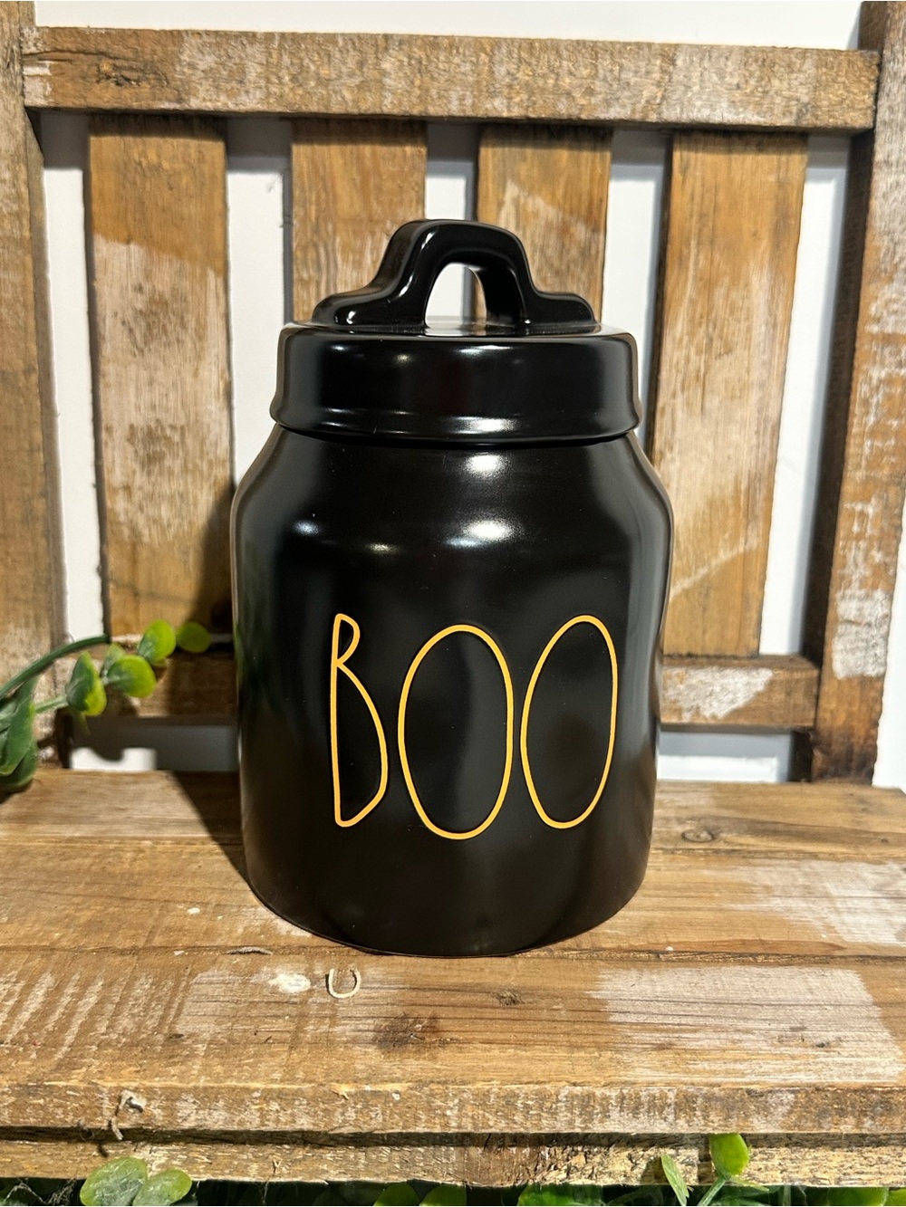 Rae Dunn Black & Orange BOO Halloween Canister
